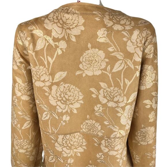 Anthropologie Solitaire NWT Floral Jacket Faux Suede Gold & Tan Long Sz L - Picture 5 of 8